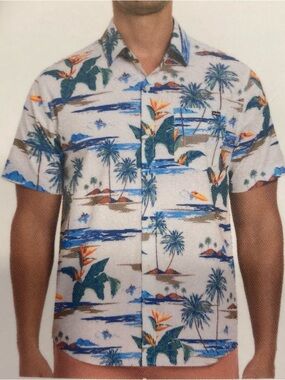 Harley Men's Medium White Tropical Print Short-Sleeve Shirt NWT
